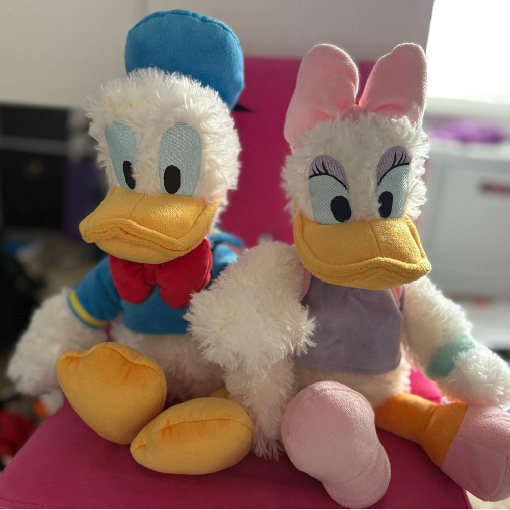 Disney Donald and Daisy Duck Stuffed Animals - Blue, White, Pink, Yellow